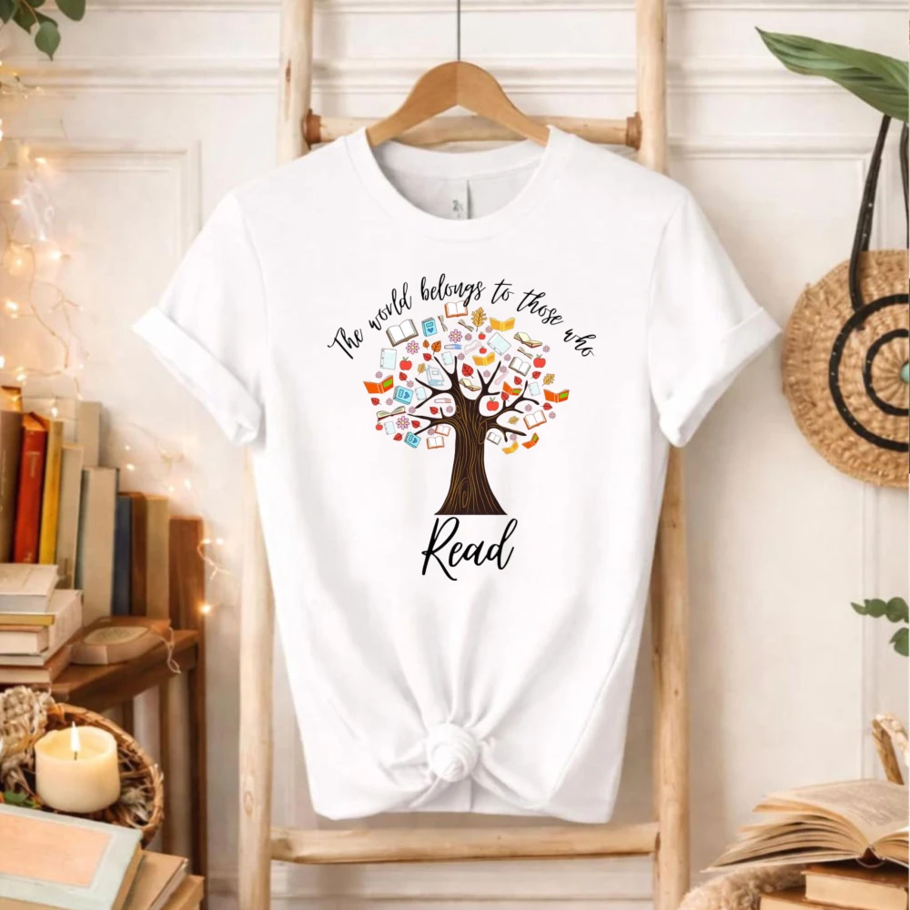 Book Lover Shirt World Belongs To Those Who Read High Quality Cotton Tee Crewneck Regular Short Sleeve Printed T-shirt Tops