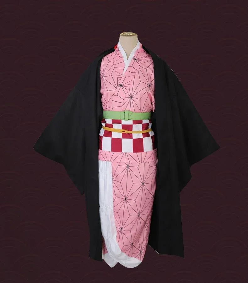 

Хэллоуин Demon Slayer Kamado Nezuko Косплей Ансамбль из искусственной кожи и аксессуаров, Kimetsu No Yaiba, Gelkimono Аниме Униформа