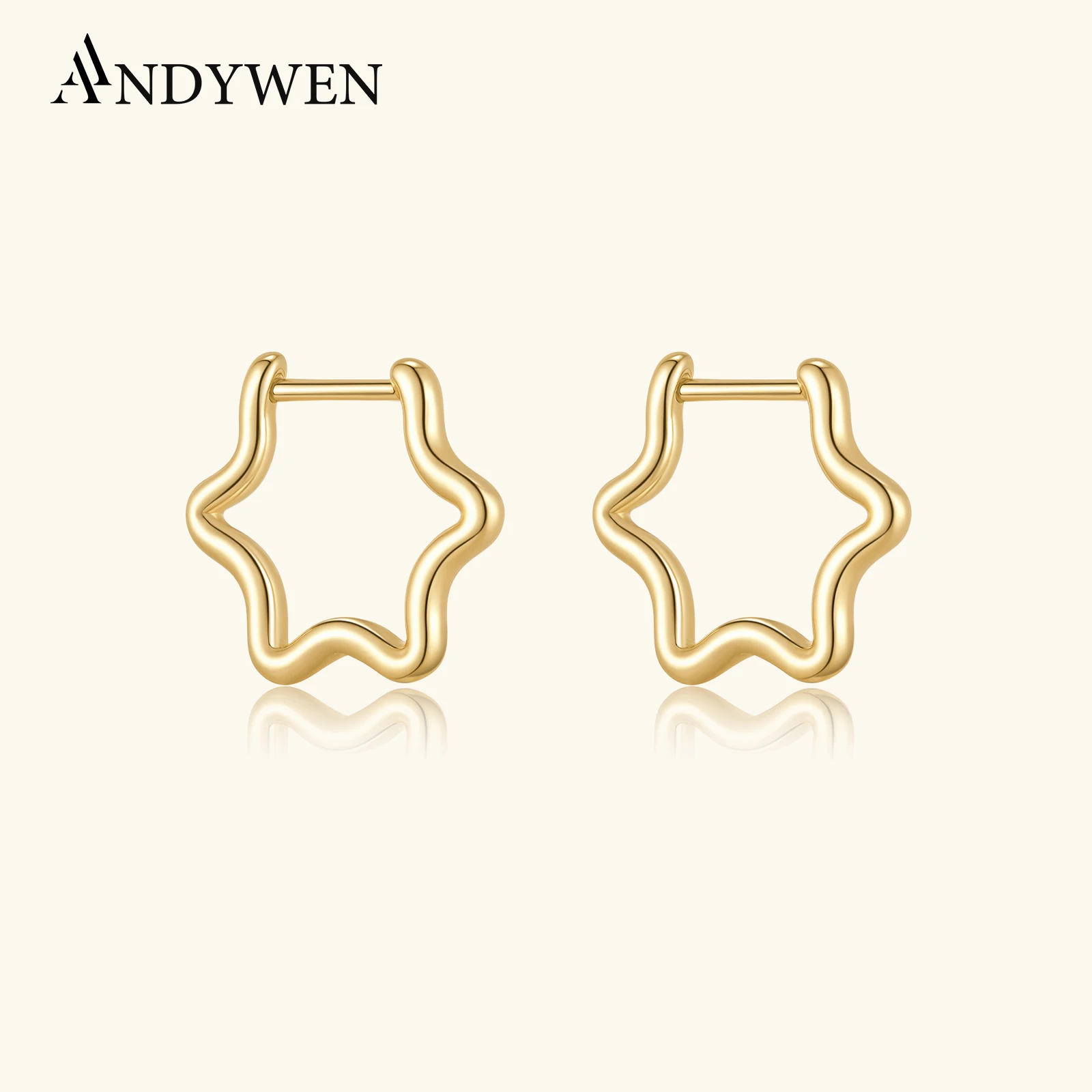 

ANDYWEN Modern Star Outline Hoop Earrings 925 Sterling Silver Gold Plated, 2025 Chic Geometric Jewelry for Casual/Office Fashion