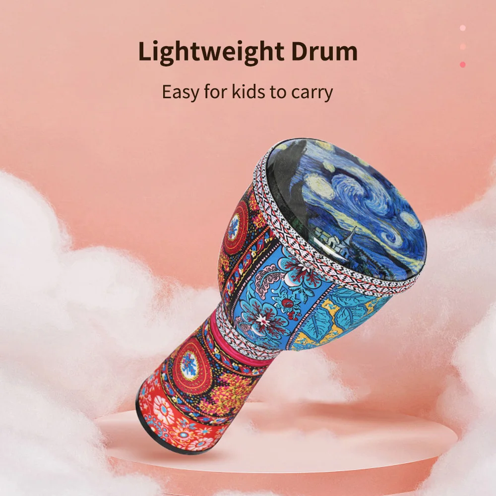 African Hand Drum 8 Inch PVC Portable Djembe Drum Carbon Fiber Ultra-light Tuning-free Percussion Instrument for Beginners