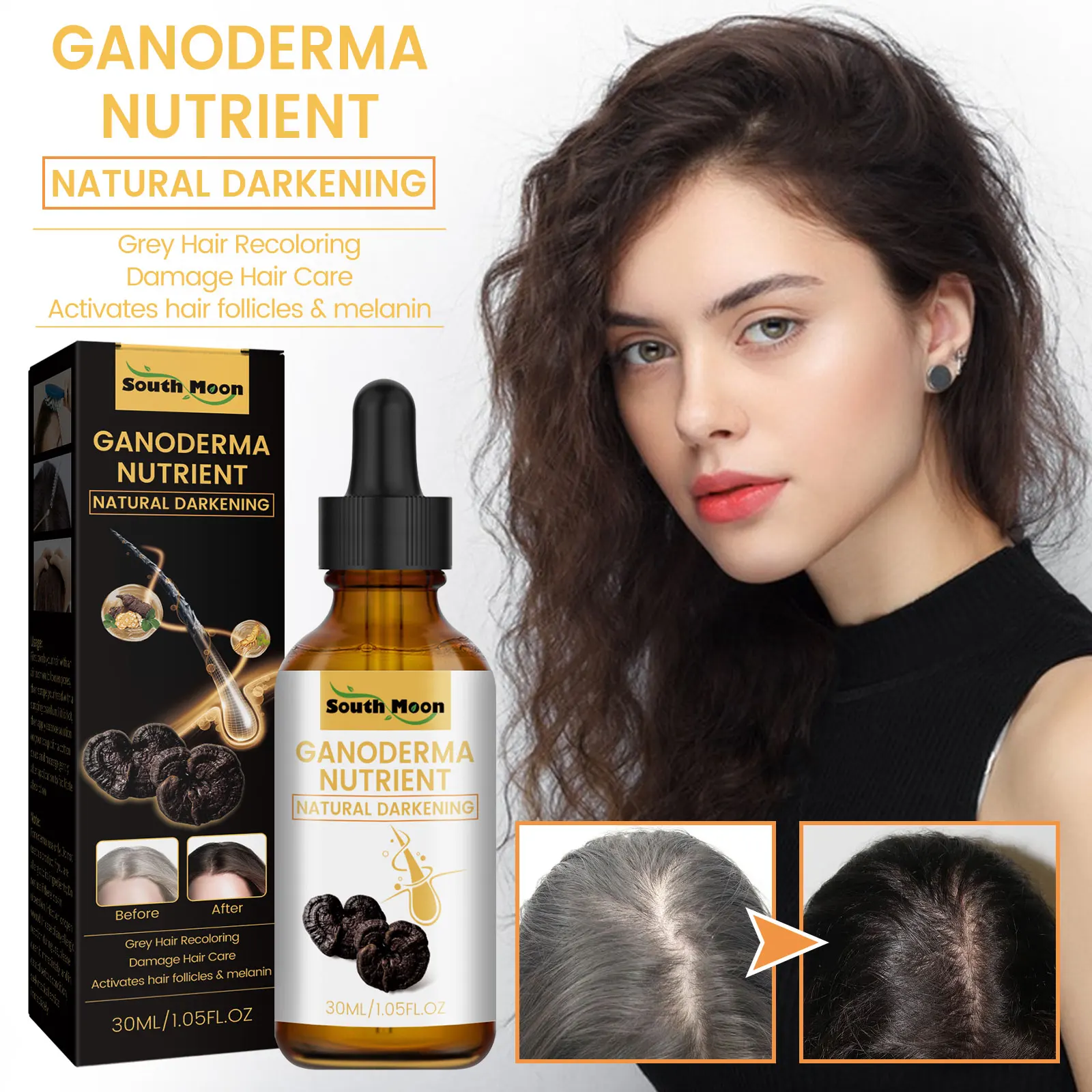 Black Ganoderma Lucidum Hair Liquid Clean Scalp Dirt Prevent Hair Loss Strengthen Hair Roots Nourish Hair Follicles Care Essence