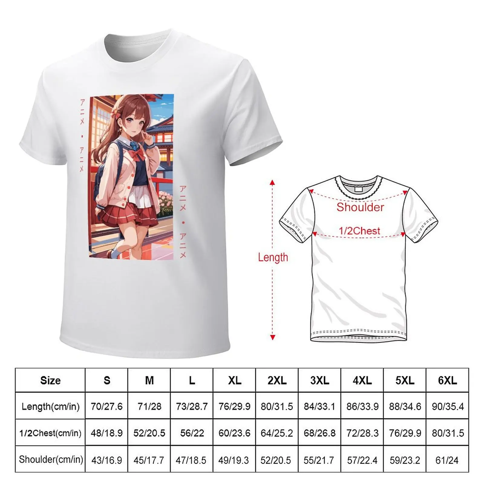 Cute Anime School Girl T-shirt plain vintage summer top anime plain black t shirts men