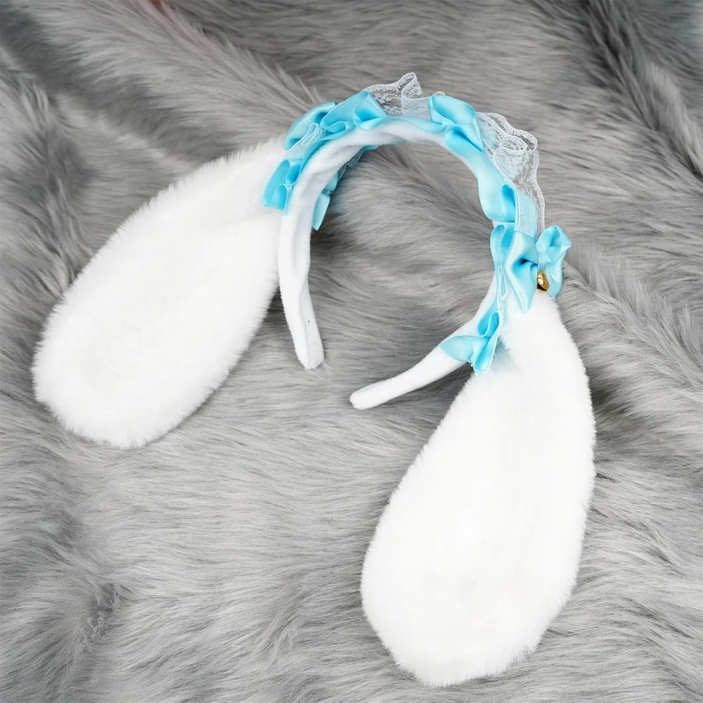 1Pcs Lace Ribbon Bowknot Hairband, Anime Maid Hairband with Long Rabbits Ear, Cute Costume Headband Cosplay Props Headwear