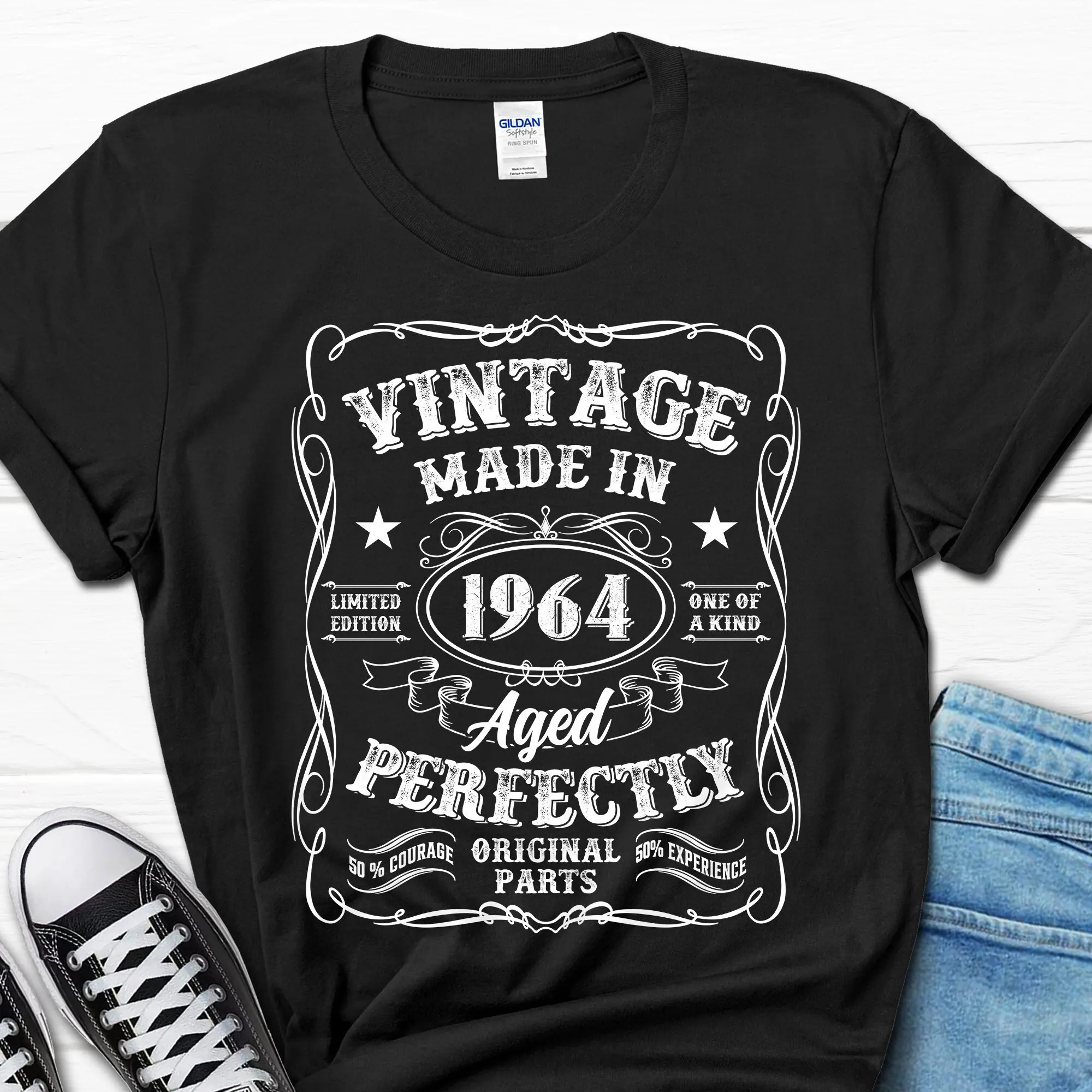 Camiseta de cumpleaños para hombre, camisa divertida de 60 años, de esposa, marido, papá, él, años, papá, 1964