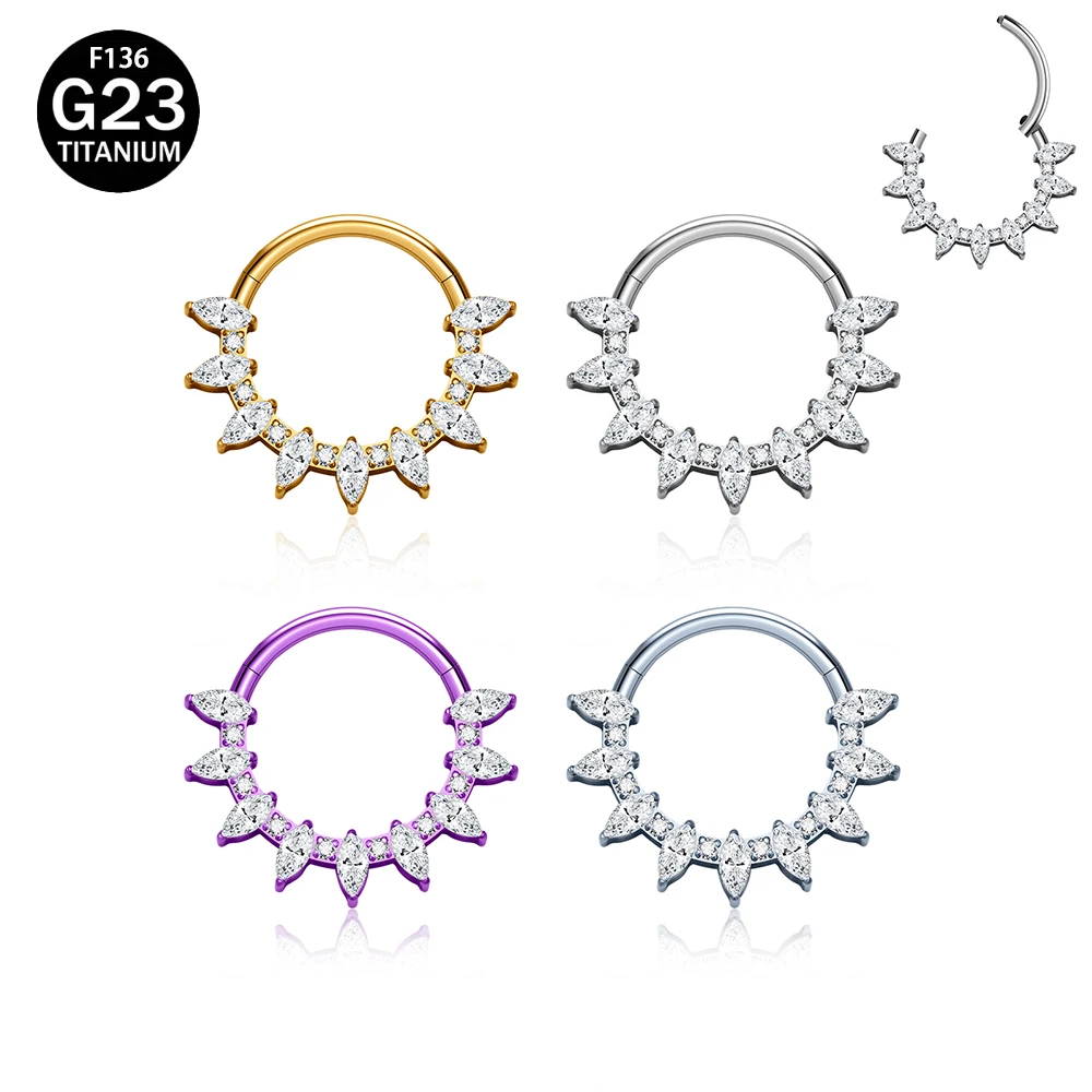 

ASTM F136 Titanium Daith Earring Hoop Hinged Septum Clicker Nose Ring Hypoallergenic Piercing Nariz Body Jewelry Cartilage Ear