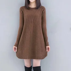 Suéter de punto para mujer, jersey cálido de cuello redondo, holgado, para embarazadas, Tops largos, 5XL, otoño e invierno, novedad de 2023