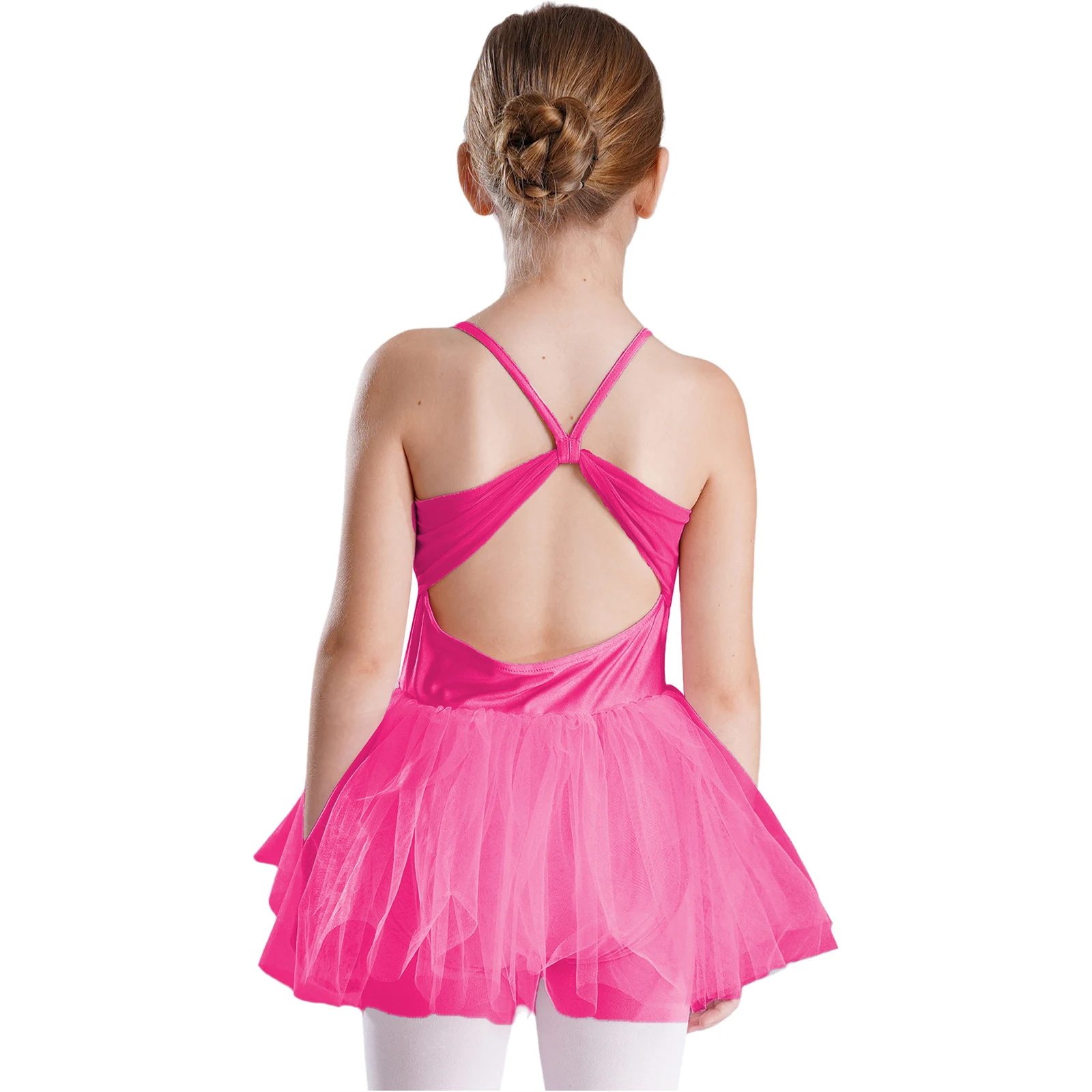 Teen Girls Ballet Dance Leotard Dress Sleeveless Ruched Mesh Layered Tutu Gymnastics Skating Dancewear Birthday Party Costume