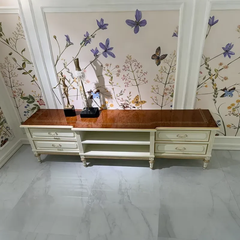 Baroque Rococo Versailles Imperial Ornate Lacquered Gilded Burl Veneer Salon Villa Living Room Entertainment Center TV Stand