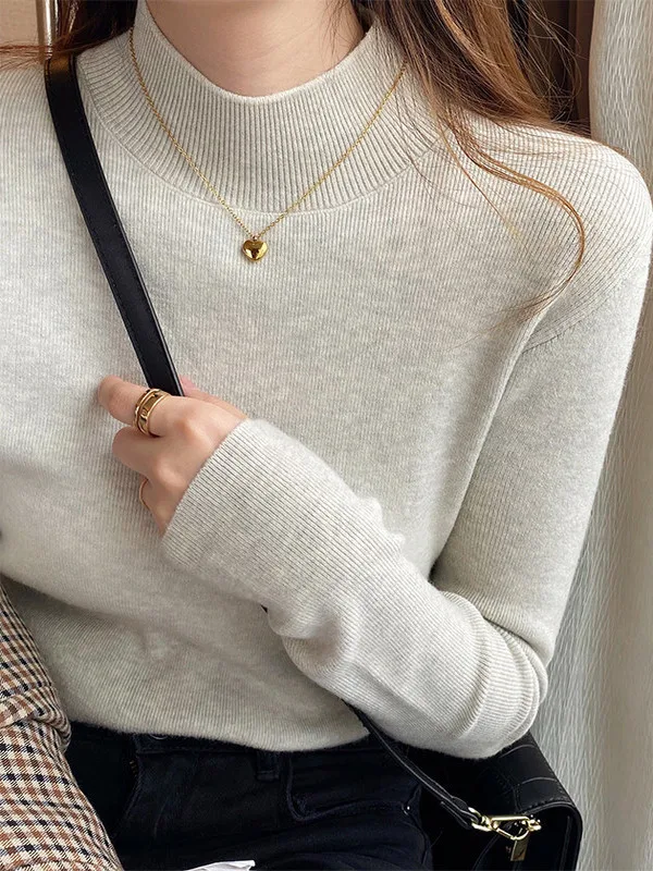 

Женский мягкий уютный вязаный свитер с высоким воротником, внутренняя одежда, зимний новый Sle, облегающий длинный термобелье све