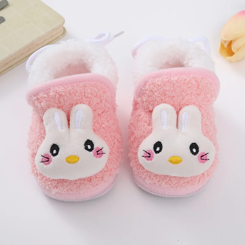 Newborn Soft Soled Baby Shoes Baby Lace-Up Non-Slip Uggs Plush Stitched Cartoon Decorated Cotton Boots