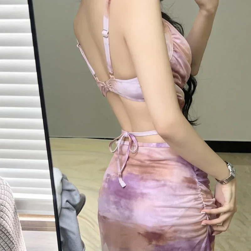 Women's Retro Sweetie Bathing Suit Tee-Piece Set Conservative Slimming Meat Concealing Ins Sle Separate Swimsuit for Hot