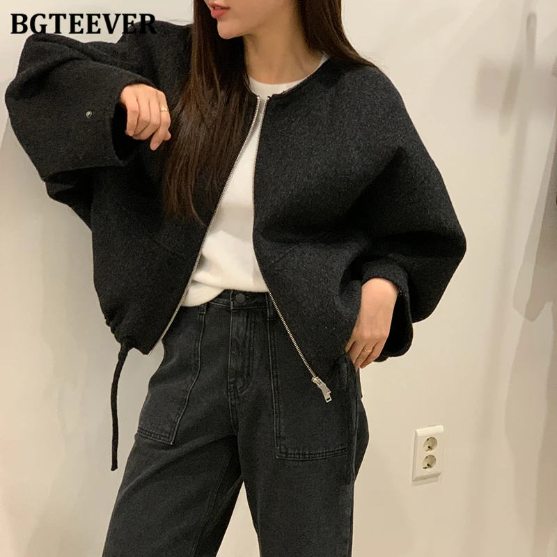 

Стильные женские пальто BGTEEVER в стиле пэчворк с капюшоном, осенне-зимние свободные шерстяные куртки на молнии для женщин
