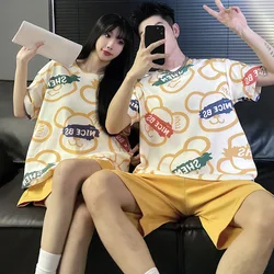 Hip-hop Trend Couples Home Clothes Summer Short Sleeping Tops Short Men Pajamas Set Women Ins Nightwear Cotton Pjs Loungewear