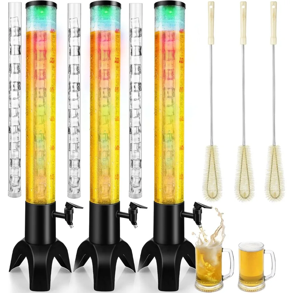 

3pcs drink tower, 3l mimosa tower dispenser with ice tube and led light, tabletop beer dispenser 3.17 qt./100oz, ideal for parti