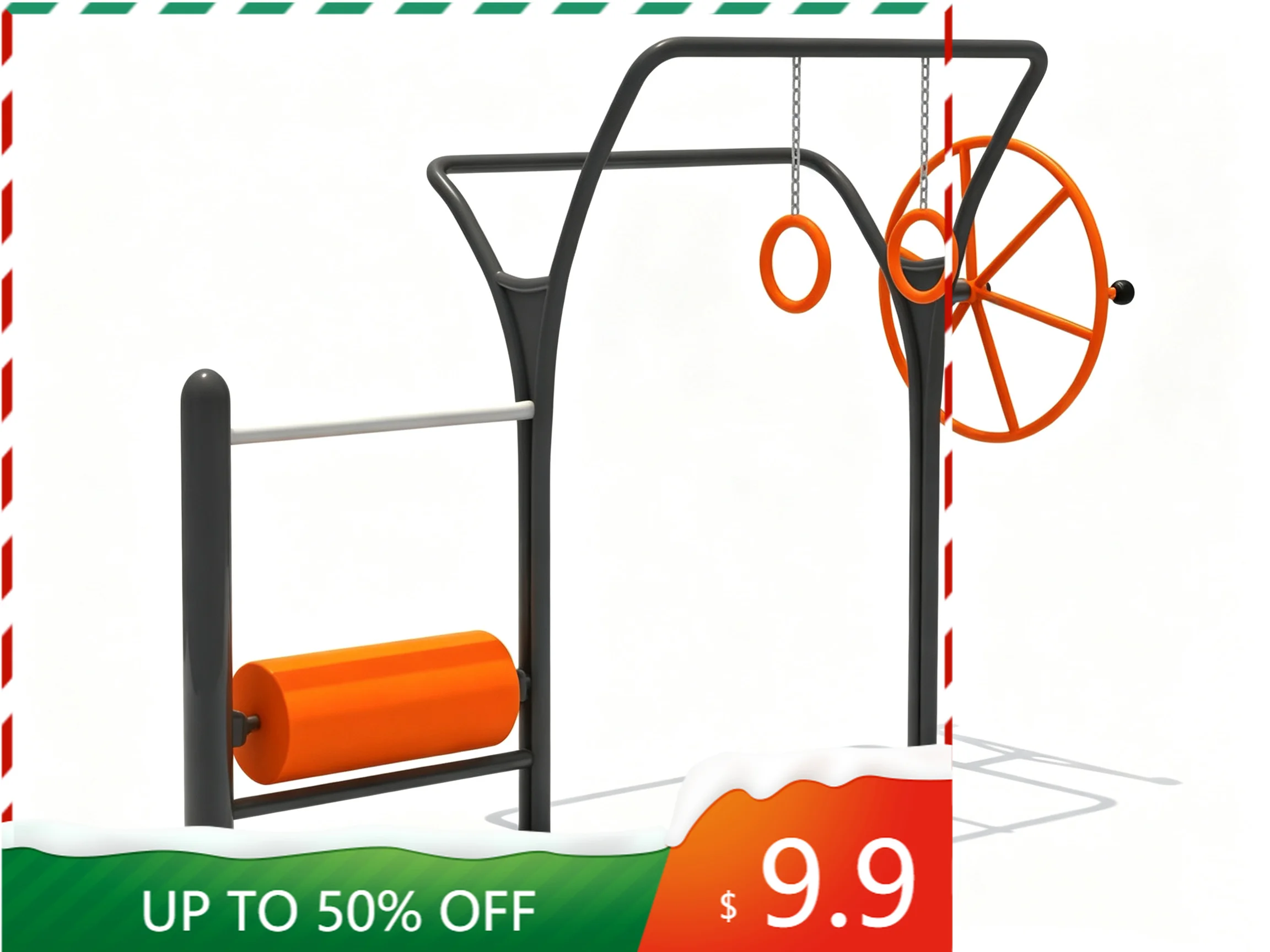 Durable Galvanized Steel Multi‑User Outdoor Public Fitness Machine Combined Arm Wheel & Gymnastic Rings for Park Workout