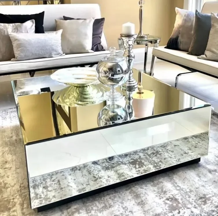 Hot sale Style Squared Low Height Center Table Sparkle Silver Block Mirrored Coffee Table For Home Hotel