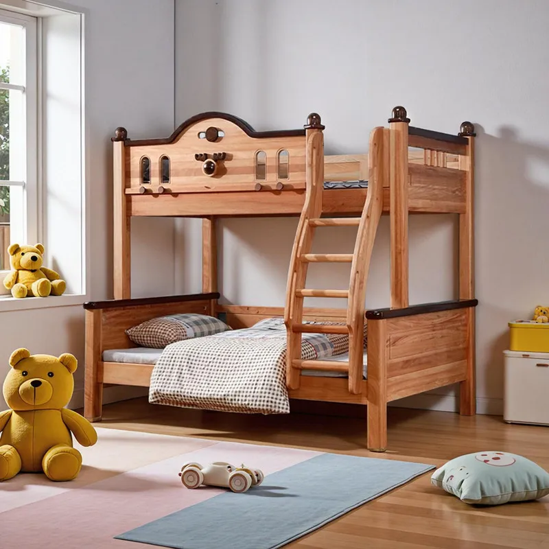 Customizable red sandalwood bold thickened mother and child bed two floors children up and down small apartment  staircase bed