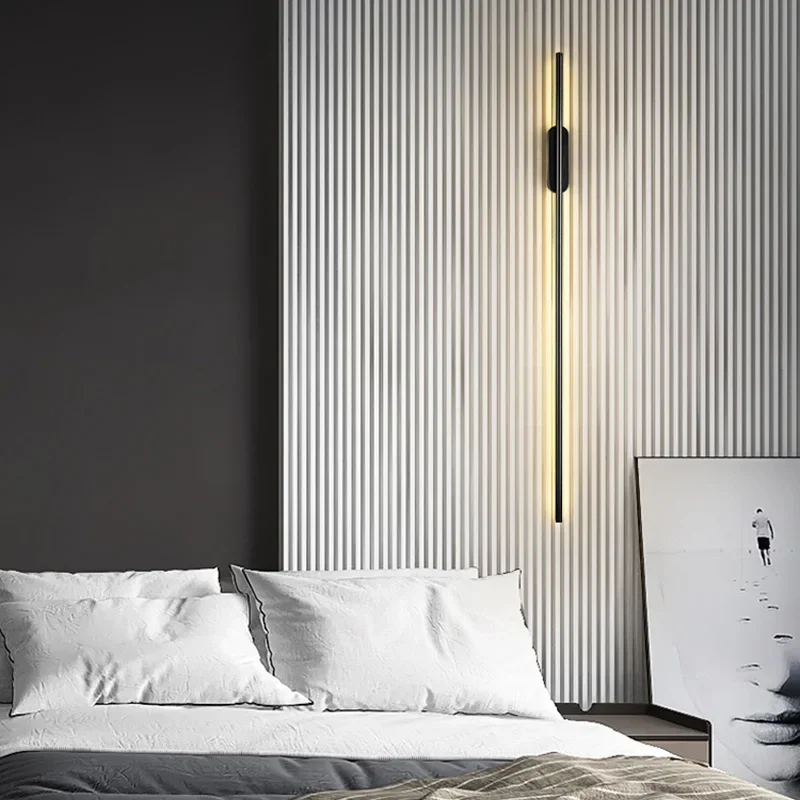 Luces LED de pared de línea recta modernas para dormitorio, decoración de fondo de sala de estar, accesorios de cocina, lámpara negra montada en