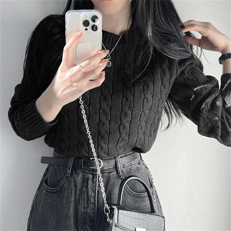 REALEFT automne hiver tricoté torsion femmes chandails courts 2025 nouveau à manches longues col rond bas pull décontracté coréen hauts femme