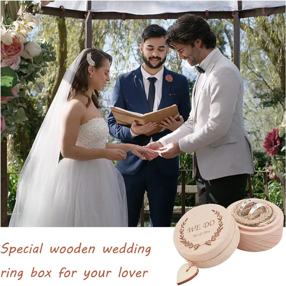 1pcs Ring Box We Do Double Ring Display Holder with Line Vintage Engraving Jewelry Box Holder Storage Case for Wedding Ceremony