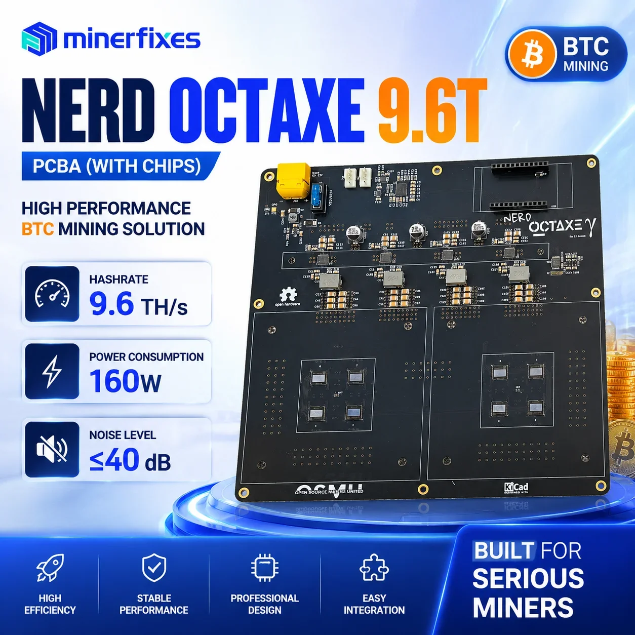 9.6TH/s NerdOCTaxe Hydro Accessories PCBA Board With BM1370 Chip DIY Bitcoin Miner Lottery Solo Mining BTC Crypto Mining Machine