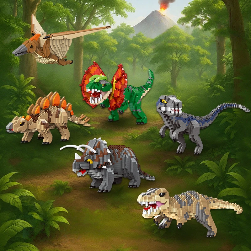 Micro Bricks Blocks Dinosaur Series Tyrannosaurus Rex Pterosaur Building Block Parent-Child Educational Toys Children's Leisure