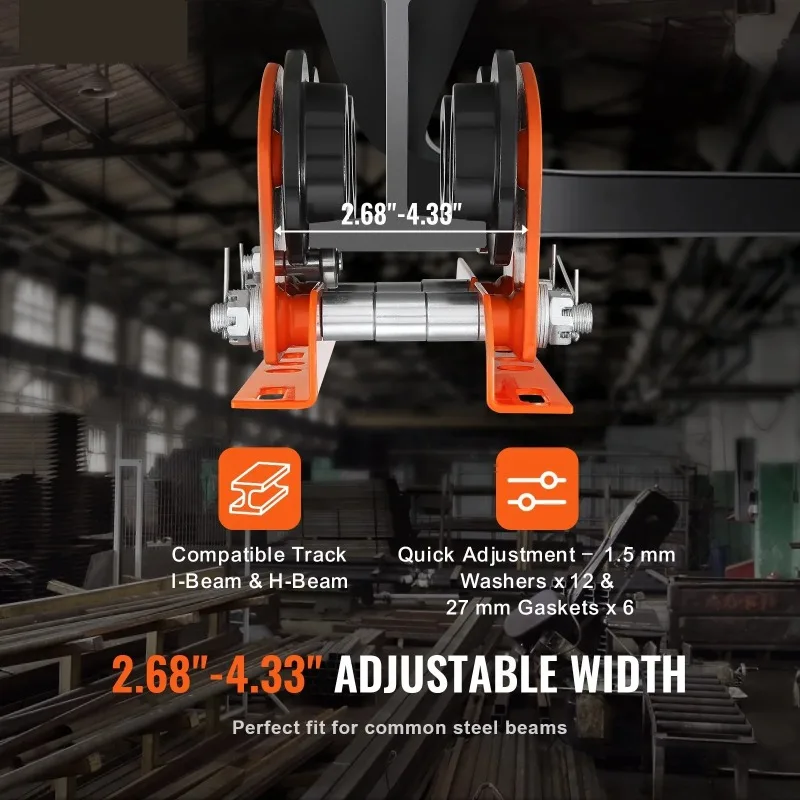 Electric Hoist Manual Trolley, 2200 Lbs/1 T ,0.5T Capacity for PA200 PA250 PA300 PA400 PA500, Push Beam Trolley with Dual Wheels