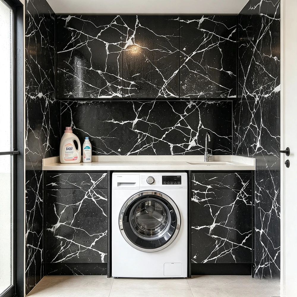 Gloss Black White Vein Marble wallpaper Peel and Stick Wallpaper Waterproof Contact Paper Kitchen Cabinet Sticker
