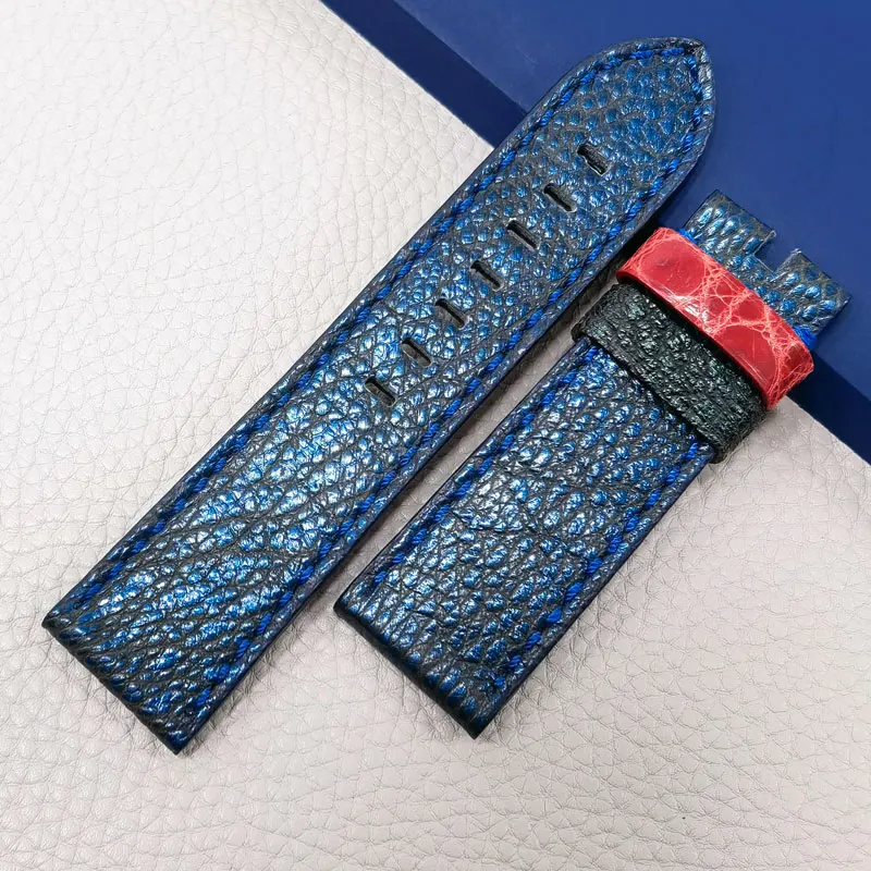 FUYIJIA Luxury Custom P-anerai Watch Band Ostrich Skin Watchbands Top Genuine Leather Belt 26MM 24MM 22MM 20MM Handmade Strap