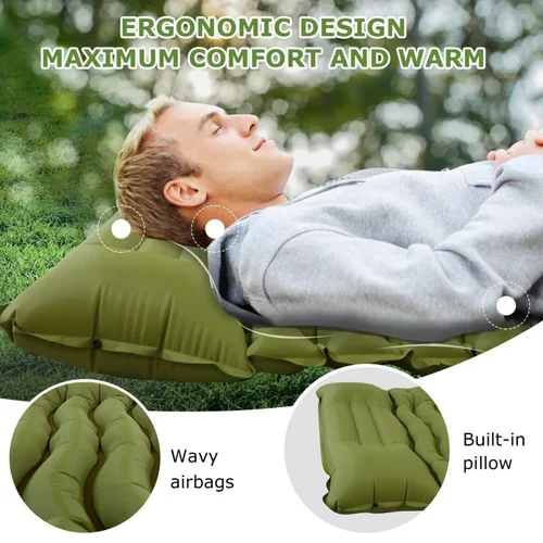 Imagen 2 del producto Colchonetas inflables para acampar, colchón de aire con almohada, colchoneta para dormir turística al aire libre, colchón autoinflable para senderismo y escalada