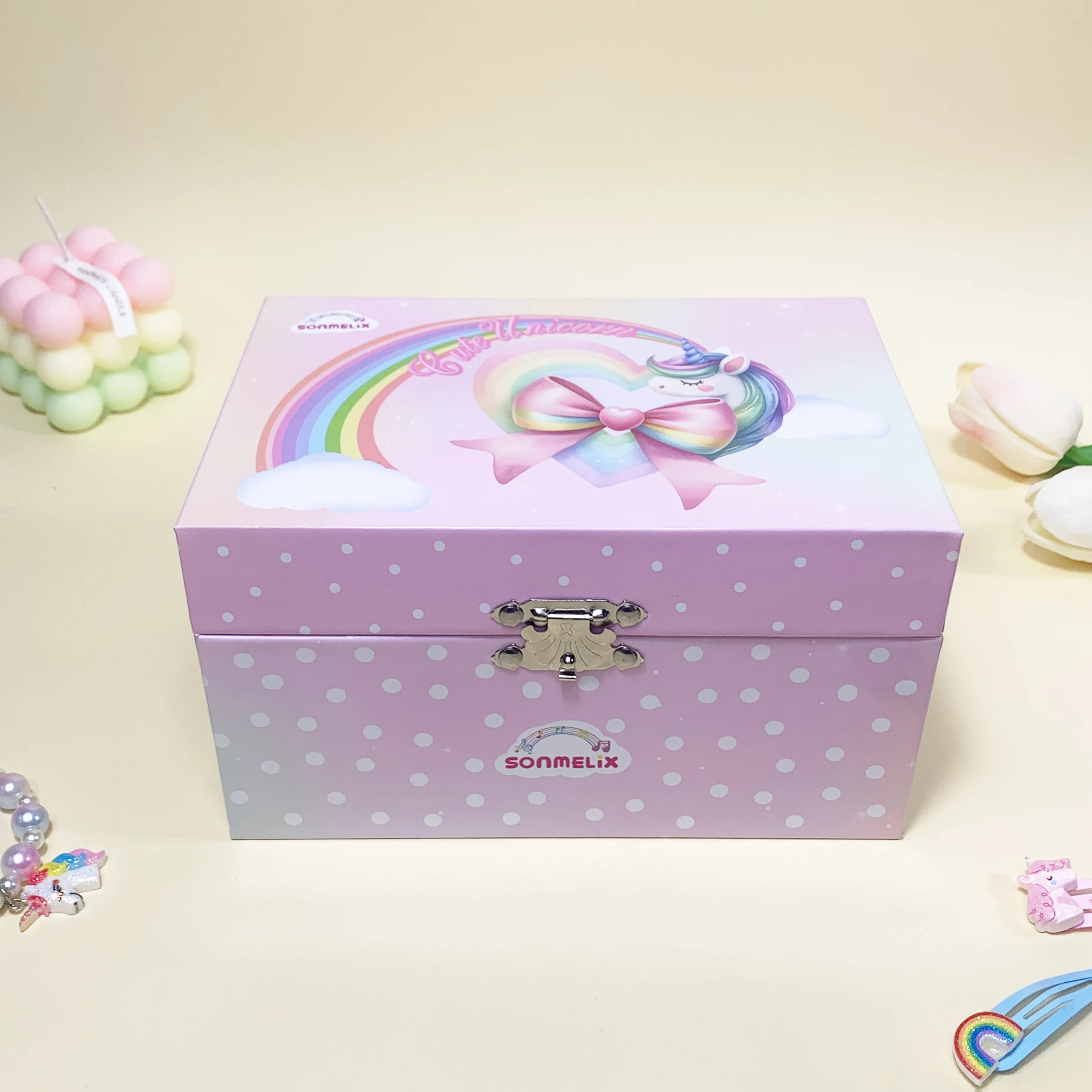 Christmas Gift Music Box Rotating Cute Pony Musical Jewelry Box with Mirror Birthday Party Gift Decorations Music Boxes for Kids