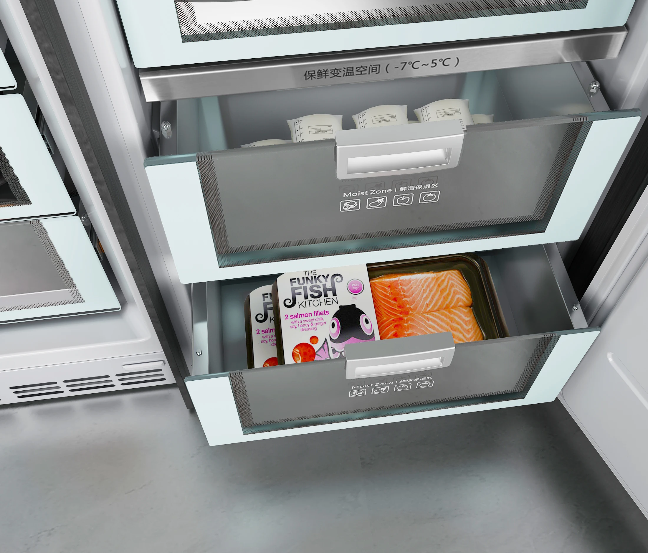 ثلاجة مدمجة بوصة بتصميم باب فرنسي، ثلاجة متكاملة مع تحكم ذكي، معتمدة من نجمة الطاقة