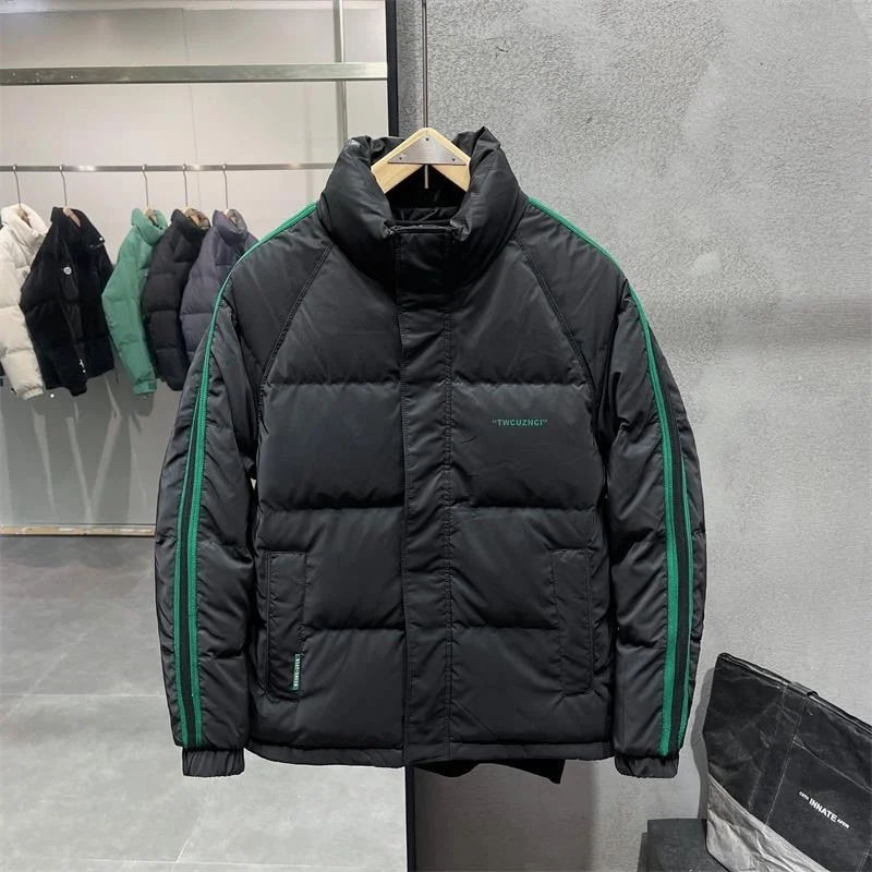 Winter Thickened Korean Style Men's Casual Stand Collar Patchwork Cotton Jacket Warm Fashionable Bread Coat Short Loose Fit