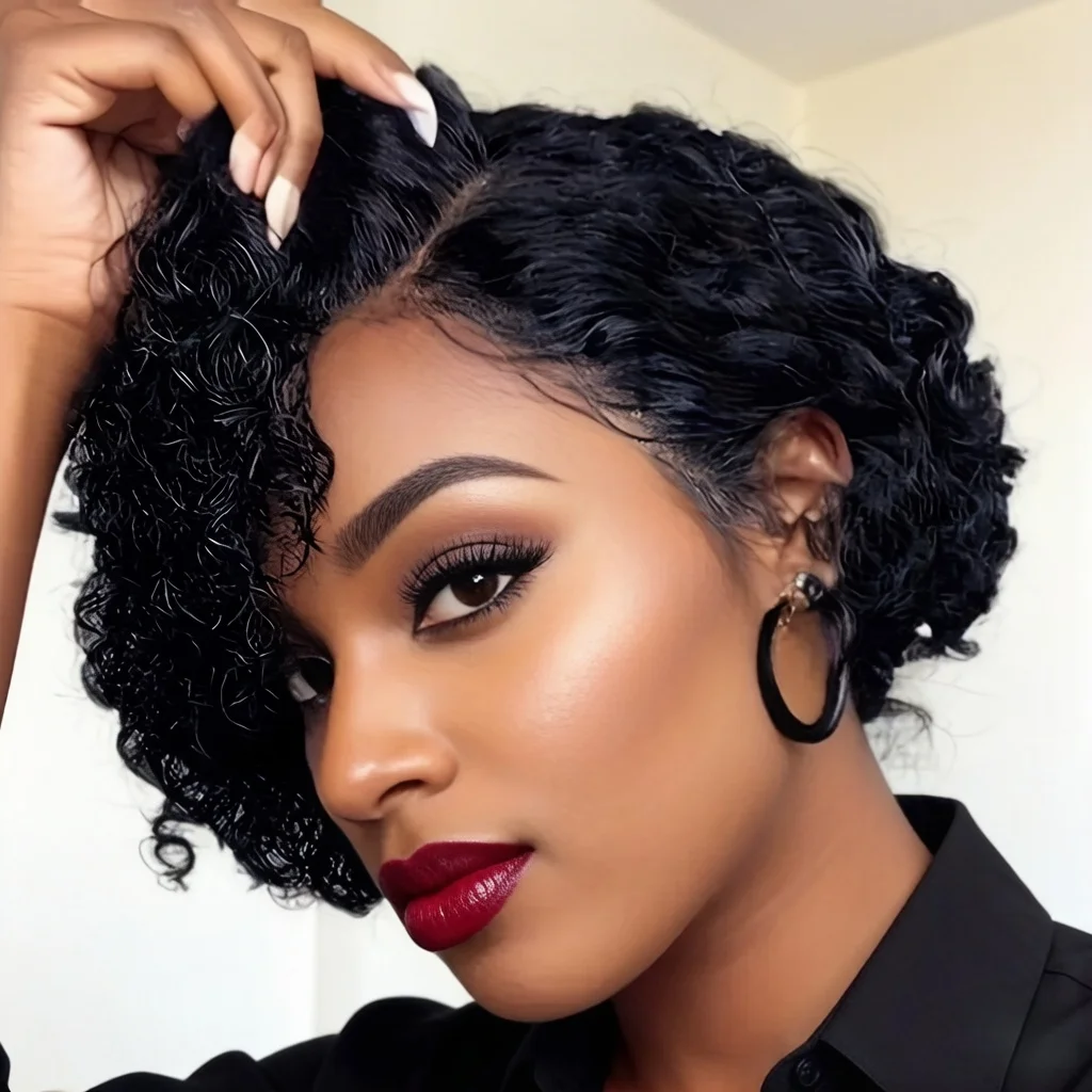 

Short Curly Wig Human Hair 13X4X1 T Part Lace Front Wigs for Women Pre Plucked Transparent Lace Natural Hairline with Baby Hair