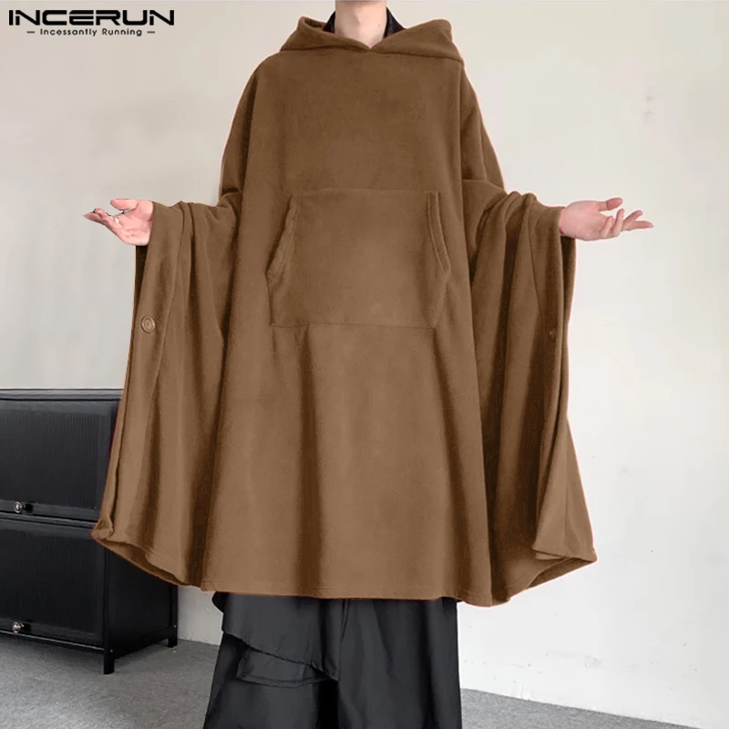 

Casual Simple Style Tops INCERUN Mens Solid Mid Length Knee Length Hoodies Leisure Loose Fitting Batwing Sleeve Cape Hoodie 2023