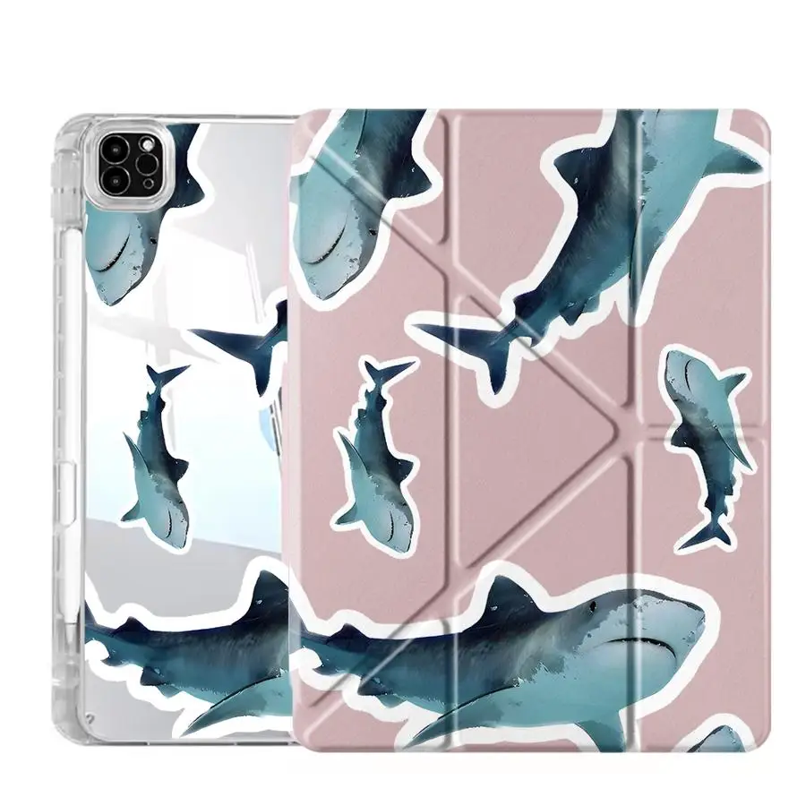 Cartoon Shark Tablet Case For iPad Pro 2025 Mini 6 7 Pro 11th 10th 9th 8th 7th 12.9inch Air 4 5 M3 M2 1 2 M4 11inch Y-Fold