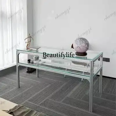 Modern aluminum profile desk living room, dressing table, study glass exhibition table