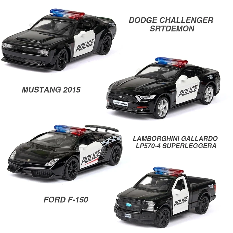 1/36 Car Model Toy Ford Lamborghini Challenger Diecast Alloy Police with Pull Back Metal Sports Cars Model for Boy Birthday Gift