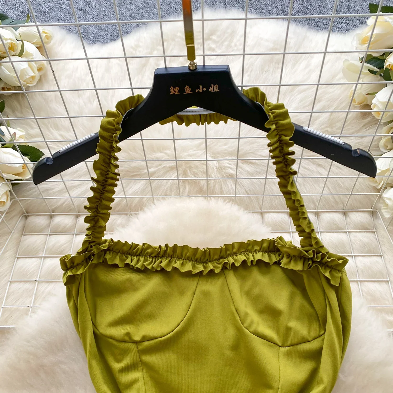 Sexy Halter Elegant Sleeveless Vintage Ear Fungus Edge Riddon Chic Slim Strapless Dresses Streetwear High Street Autumn Clothing