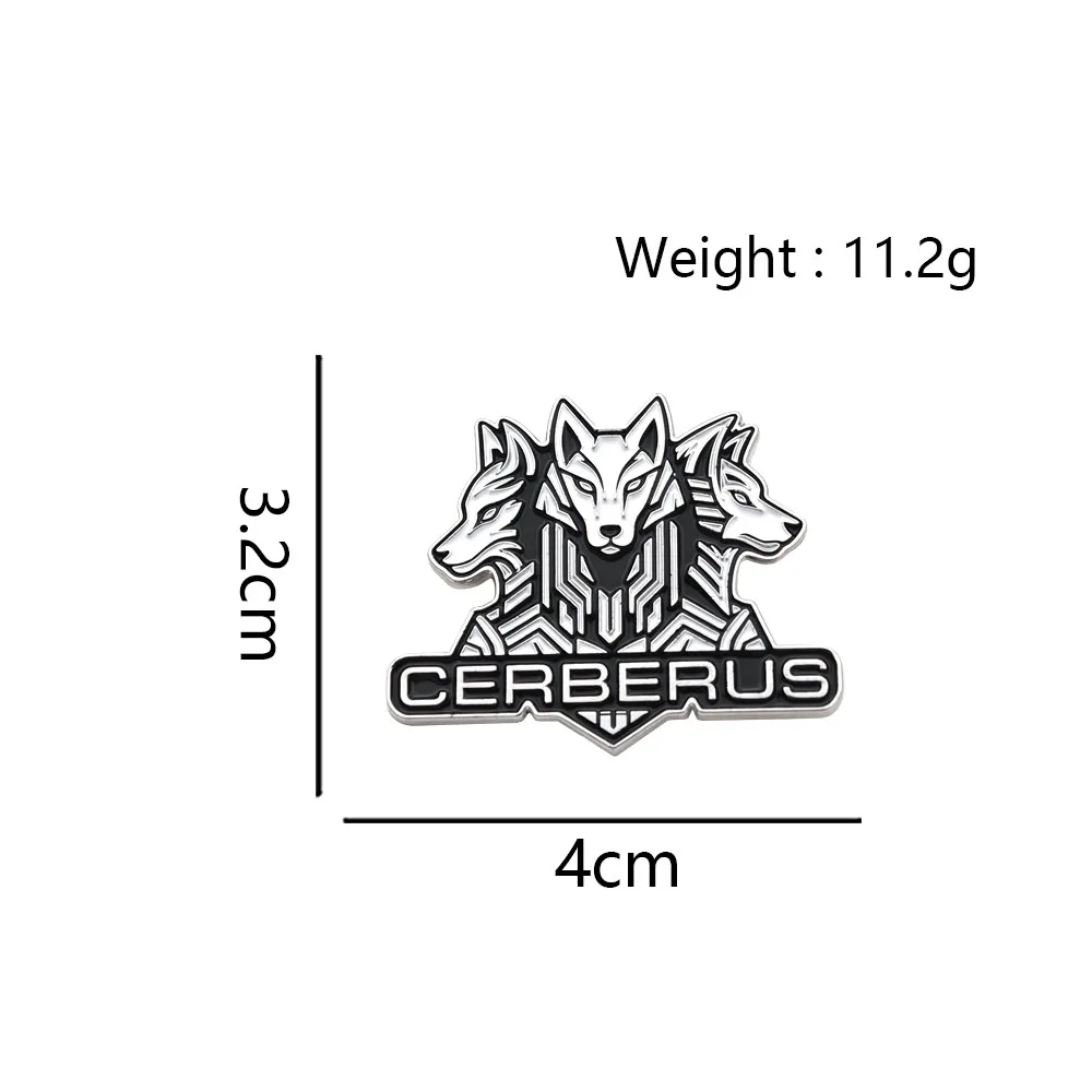 Cerberus Brooch Greek Mythology Three Headed Hound Metal Lapel Pin Wolf Head Badge Punk Tactical Pins Jewelry Gift for Men