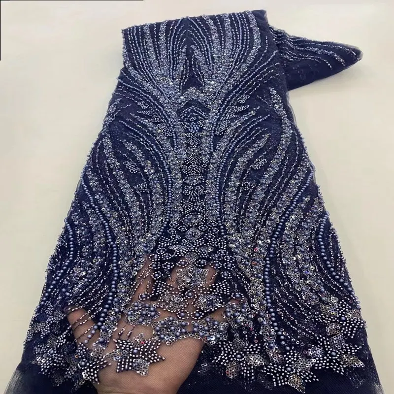 Luxury African Tulle Beads Lace Fabric 2024 High Quality 3D Lace Embroidery Nigerian Lace for Sewing Women Party TS2777