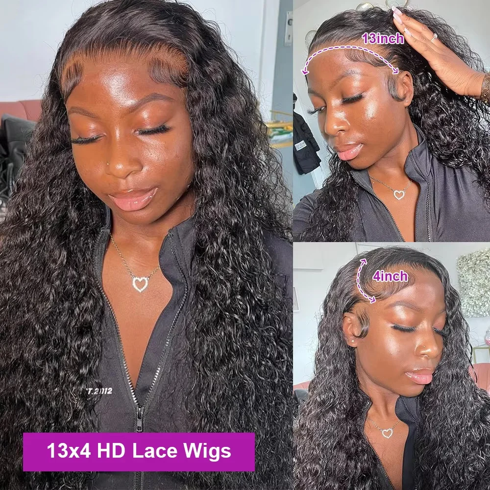 شعر مستعار برازيلي مجعد مسبقًا ، شعر مستعار بدانتيل أمامي عالي الدقة ، موجة عميقة ، 13 × 6 ، 34 بوصة