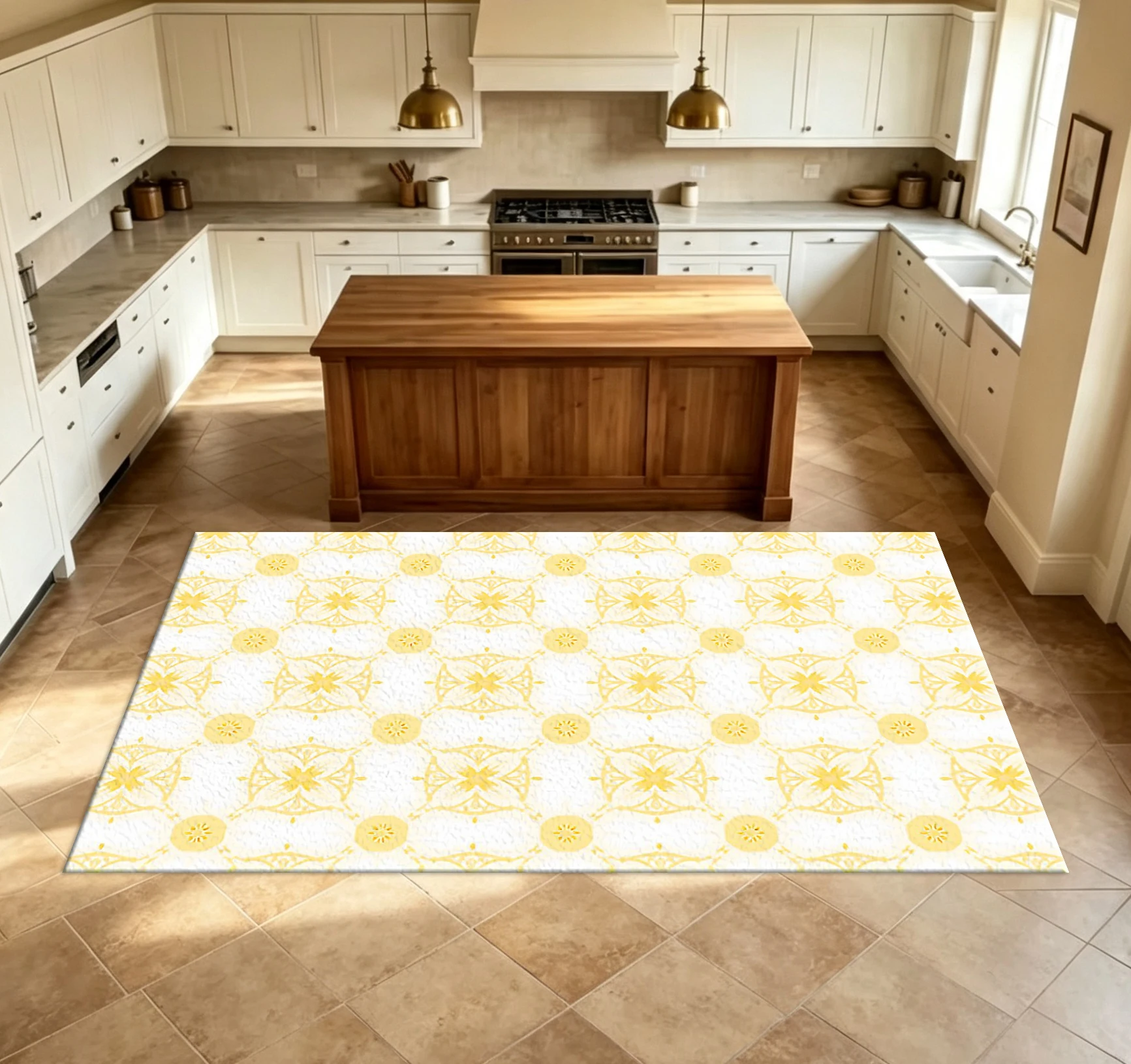 Soft Light Yellow Symmetrical Floral Carpet Flooring, a Beautiful Flooring Decoration Material Suitable for Home Interior Decoration