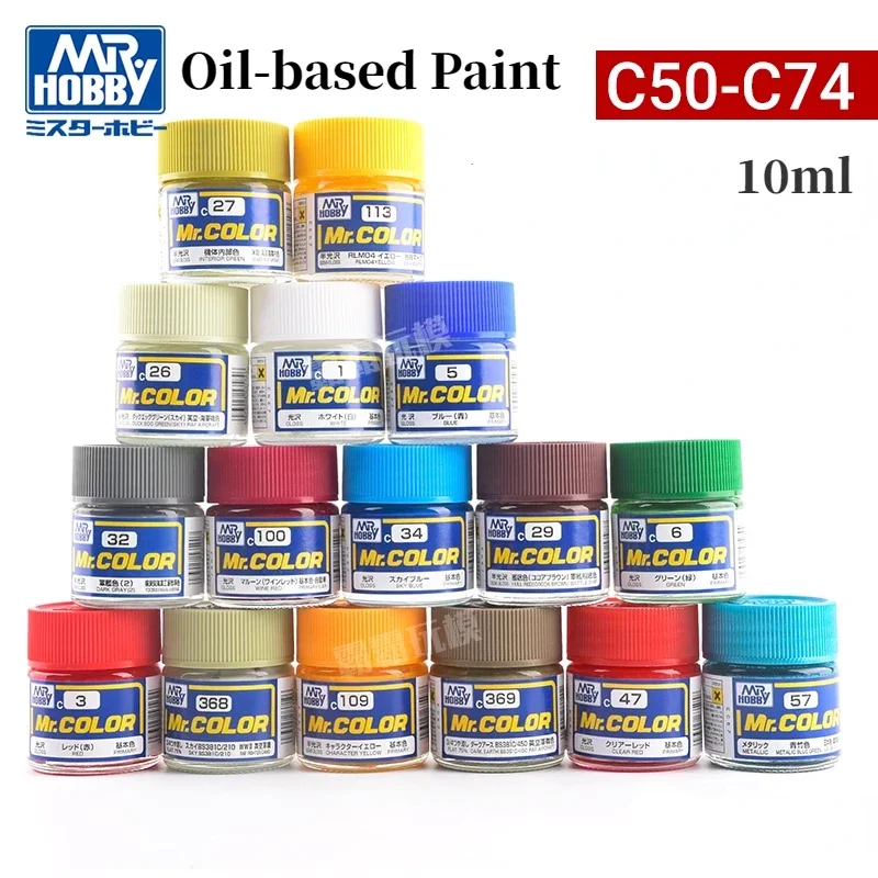 Mr.Hobby 10ml C50-C74 Oil-based Paint Primary Series Gloss Metallic Pigment Model Painting Tools for Hobby Tools Model Making
