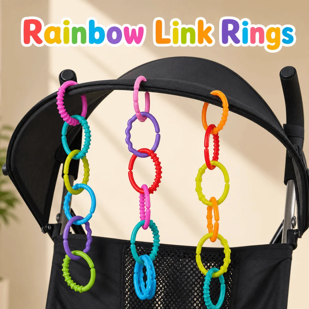 10PCS Rainbow Color Connecting Rings Gentle Touching Hanging Handheld Grasp Plastic Smooth Surface Stroller Attachment
