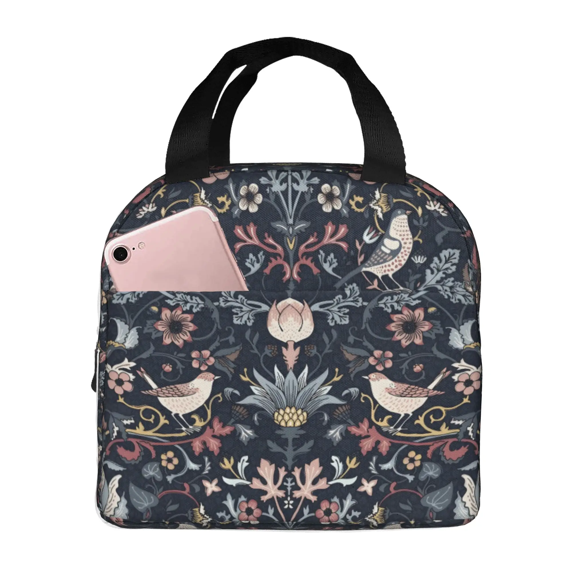 William Morris Thermal Insulated Lunch Bags Women Floral Textile Pattern Resuable Lunch Tote for School Office Outdoor Food Box