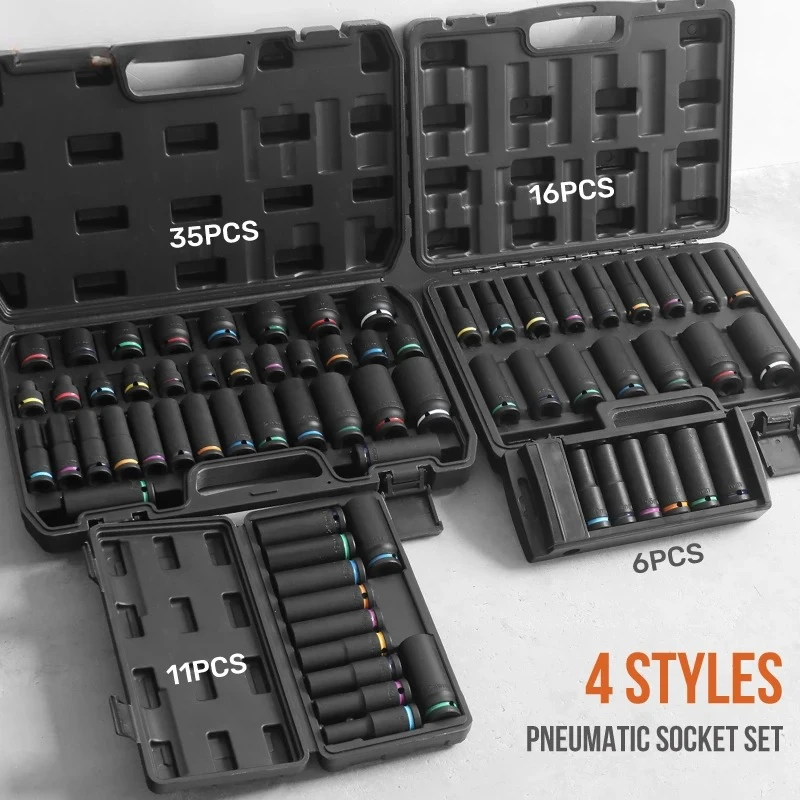 

16/35PC 1/2" Drive Impact Socket Set Long Socket / Short Sockets Set & Hardened Case, Mechanical Workshop Tool Tool box
