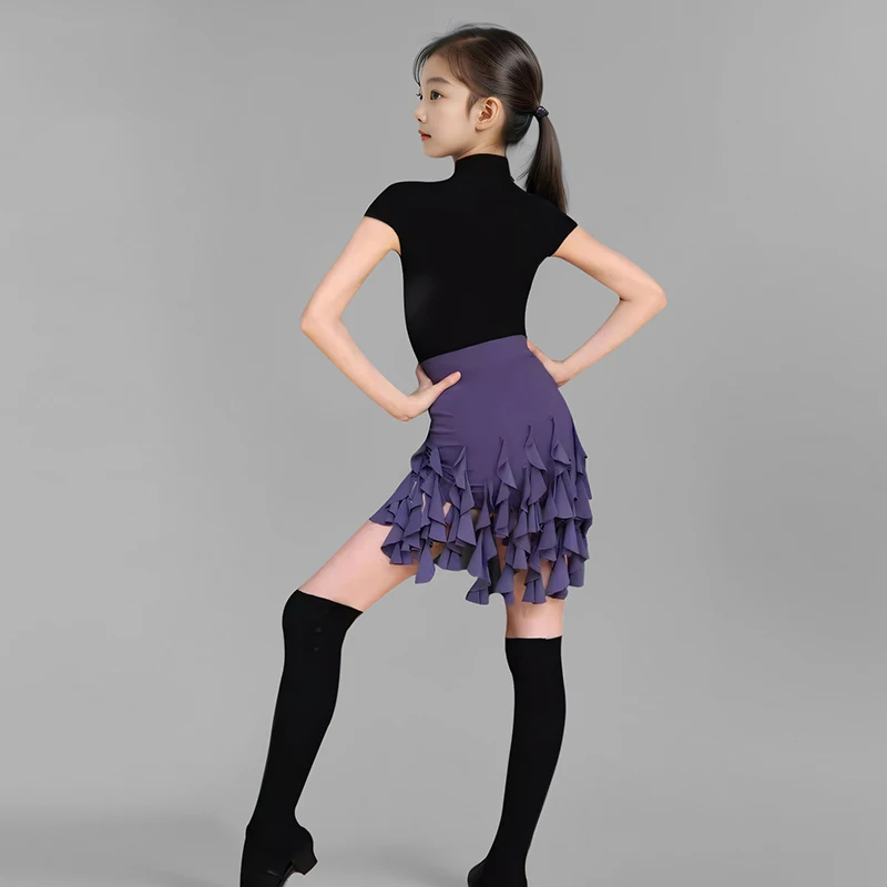 Girls Latin Dance Dress Long Sleeve High Neck Top Ruffled Skirts Practice Clothes Rumba Tango Latin Performance Costumes DN19897
