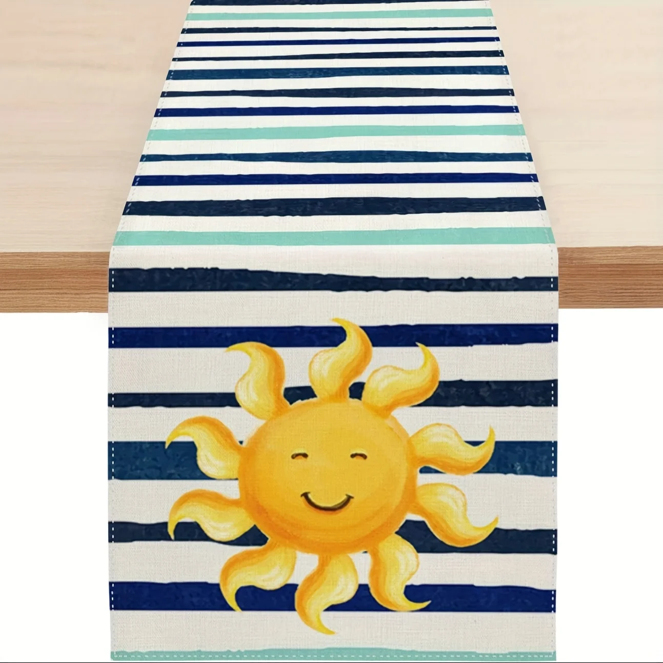 1 Piece Watercolor Striped and Smiling Sun Design Table Runner, Suitable for Farmhouse, Indoor, Kitchen, Celebrations, Table Decoration, Restaurant, and Banquet Decoration Supplies