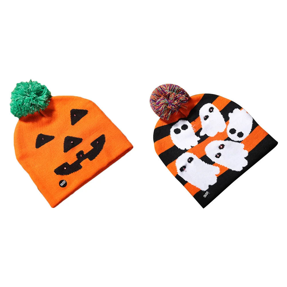 

2Pcs Halloween Glowing Hat Knitted Lighting Cap Unique Designs Fun Accessory Party Favor Gifts Halloween Glowing Hat